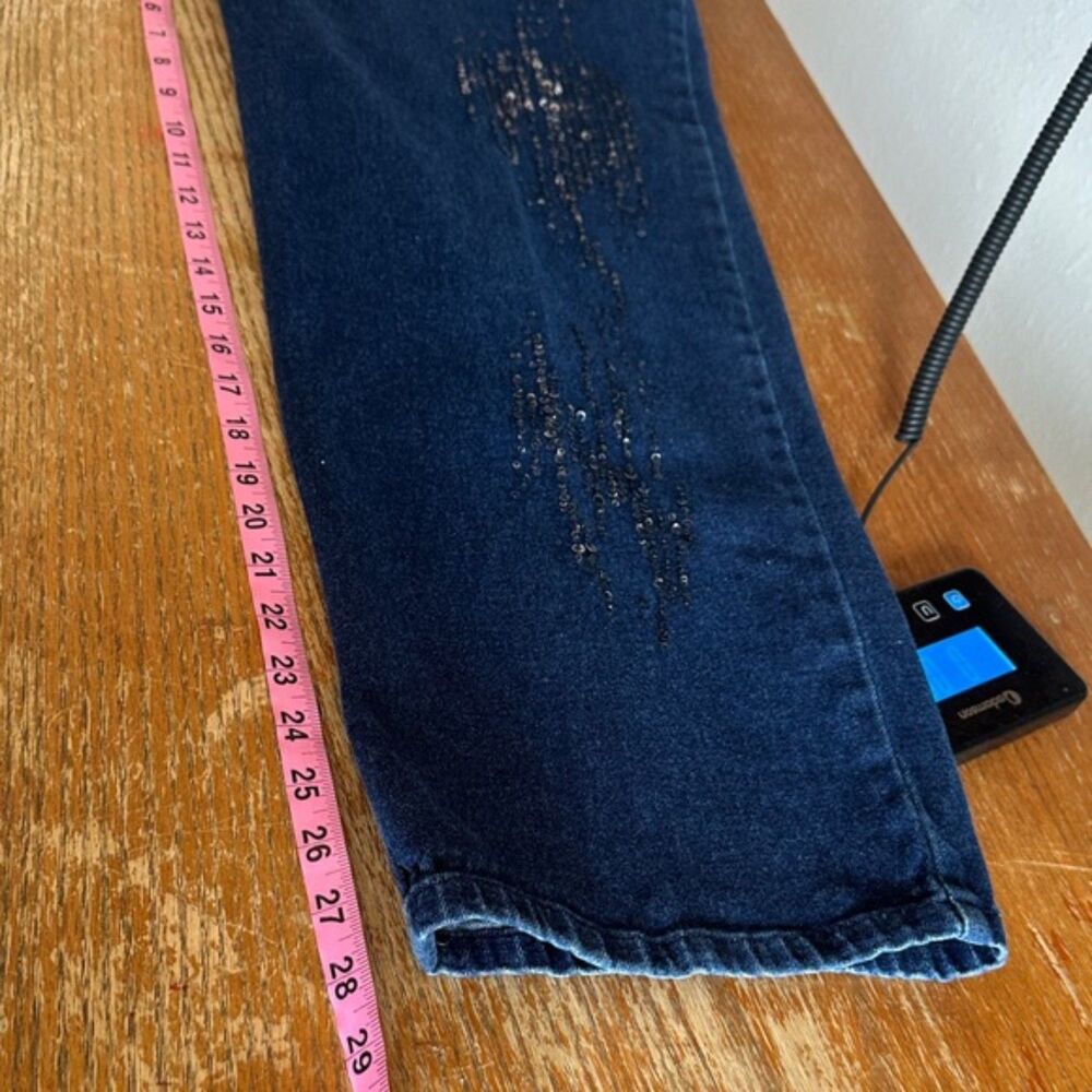 Quacker Factory Sequin Jeans Womens 18 Straight Leg Elastic Waist Cotton Blue - Picture 9 of 11